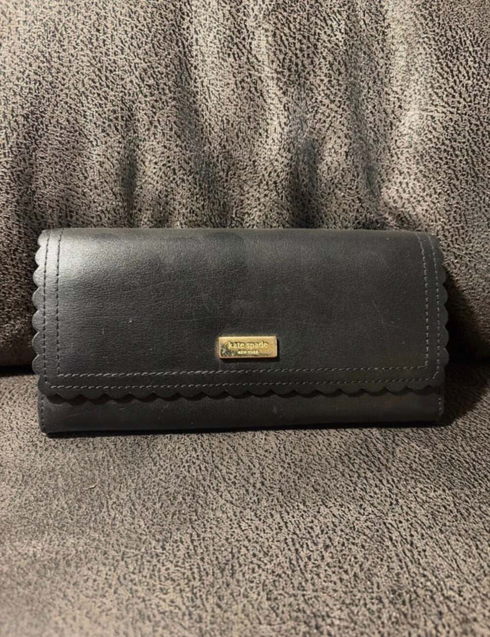 Kate Spade New York Black Leather Scalloped Flap Wallet